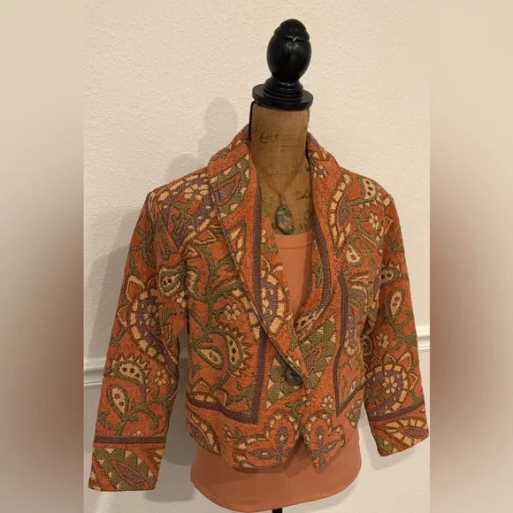 Coachella Vintage 90’s Sugar Street Weavers Tapestry Retro Jacket Persimmon SM - Picture 2 of 10